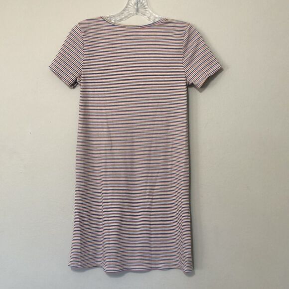 Everly Womens S Small Striped V Neck Short Sleeve Relaxed Fit Mini Casual Dress - Picture 6 of 6